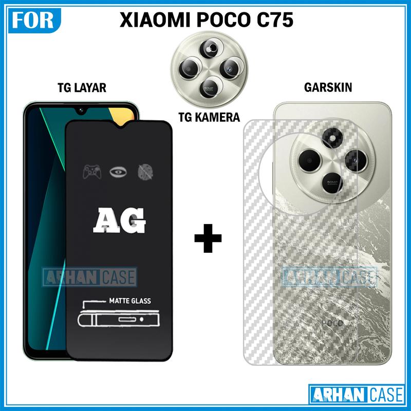 Paket Triple 3in1 Tempered Glass untuk Xiaomi Poco C75 C65 Garskin 3D Plus Pelindung Lensa Camera 0