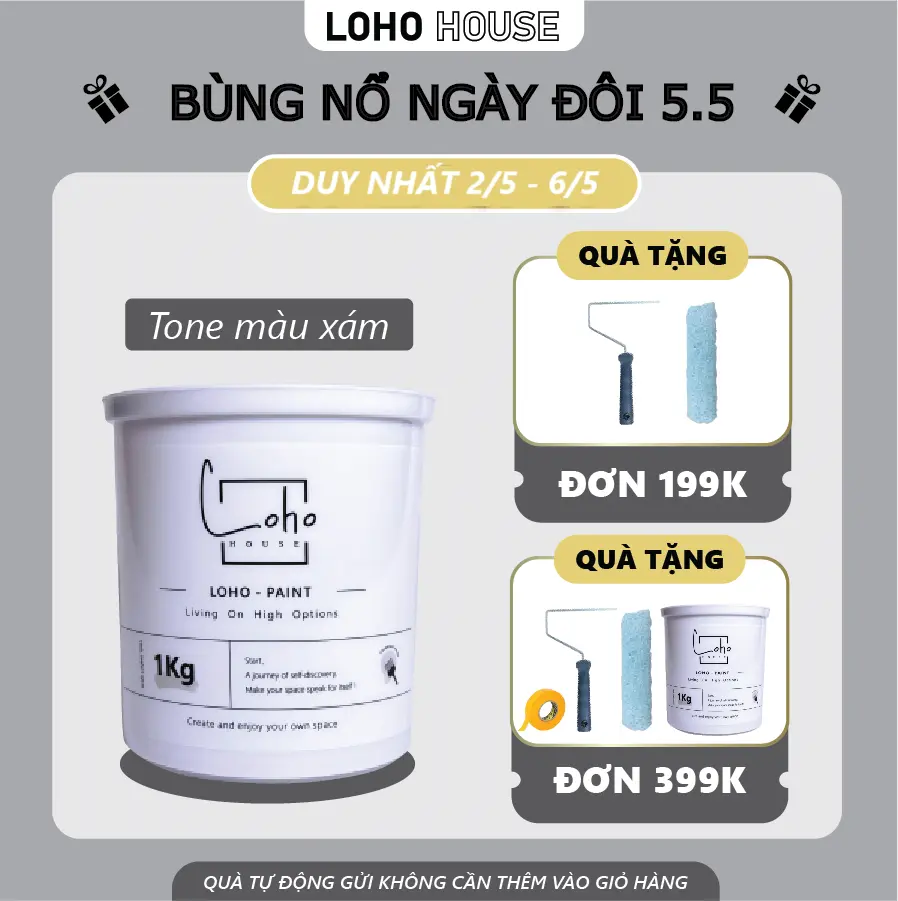 Sơn tường tone màu trắng xám | Lon 1kg - Sơn nước nội thất cao cấp Loho-paint với các tone màu trắng xám sang trọng