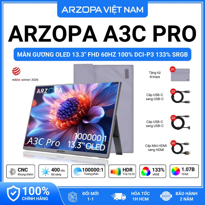 Màn hình di động ARZOPA A3C Pro OLED 13.3" 60Hz FHD 400nits 100sRGB 1ms| HDMI TypeC | Cho Laptop, Mac, PC, PS