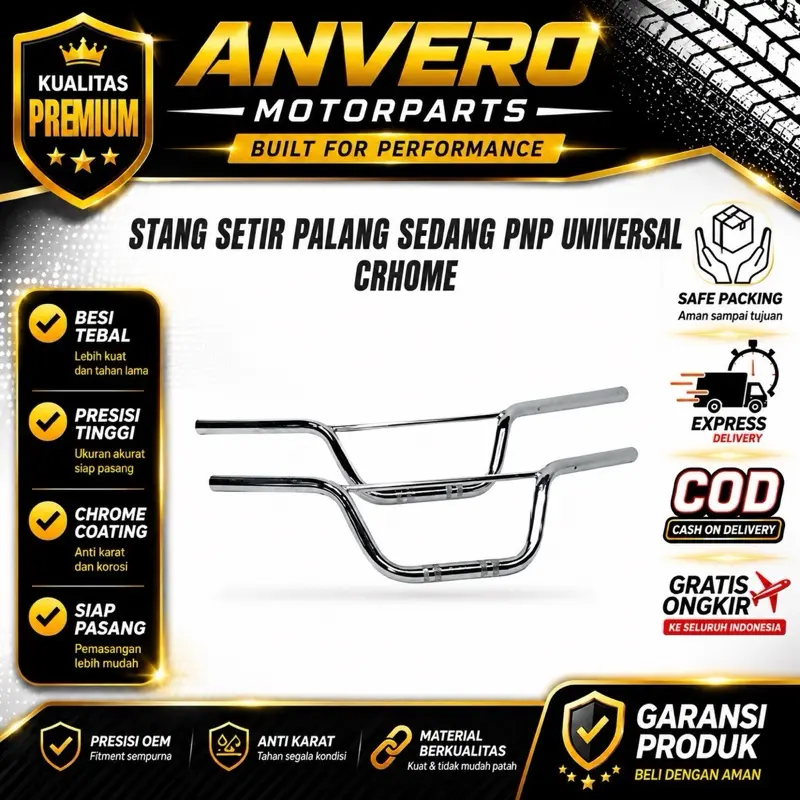 Stang Setir Palang Sedang PNP Universal Chrome | Besi Tebal Anti Karat | Presisi OEM | ANVERO MOTORPARTS