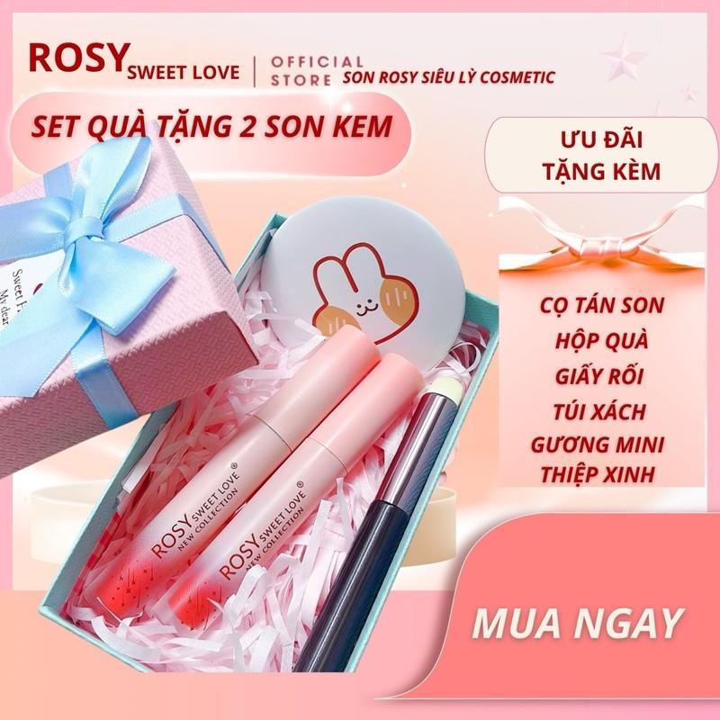 [20/10TẶNG HỘP QUÀ + TÚI XÁCH] Combo 2 Son kem lì Rosy, lâu trôi, bền màu, không chì, an toàn lên màu đẹp, son Rosy Sweet love, trang điểm, Rosy chính hãng