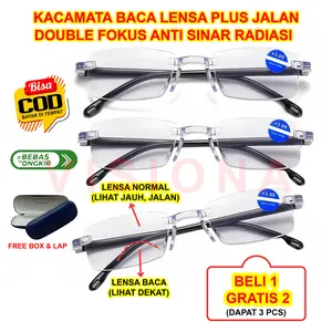 [BELI 1 DAPAT 3 PCS] Kacamata Baca & Jalan Lensa Plus Bifokal Kryptok Double Fokus Anti Radiasi Untuk Pria Wanita Orang Tua - VISIONA KCB02