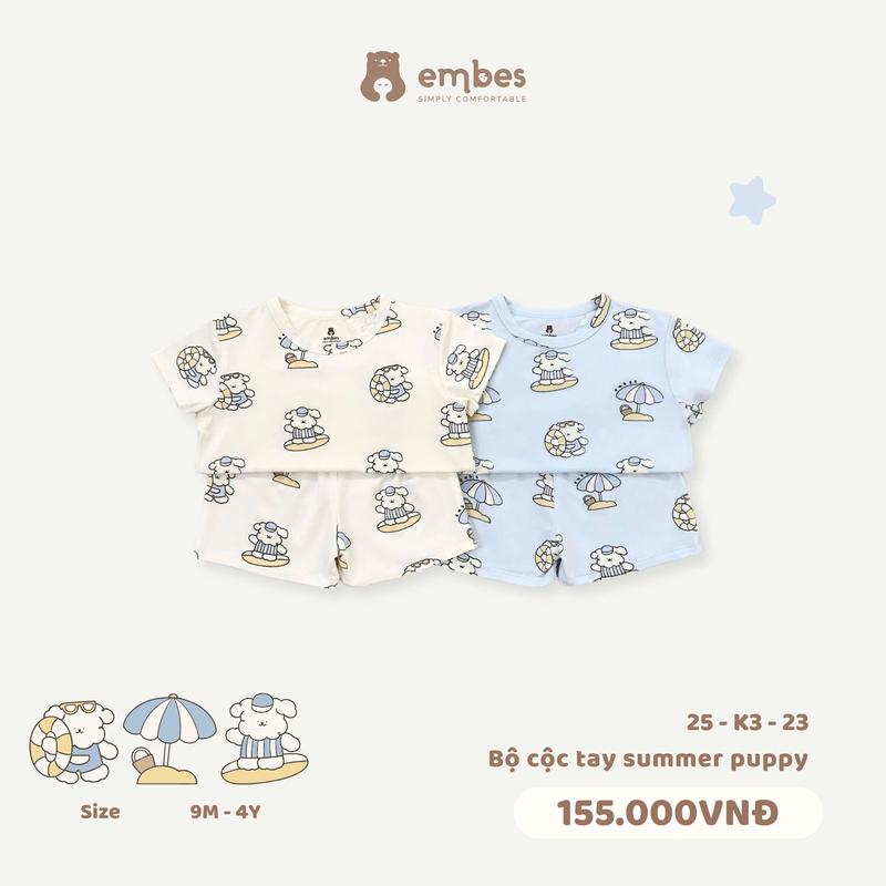 Bộ quần áo cộc tay in tràn Summer Puppy cho bé Embes Việt Nam từ 9 tháng - 4 tuổi - 25-K3-23