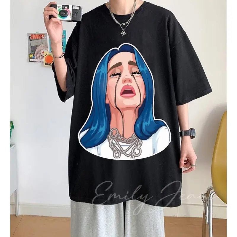 EMILY BILLIE EILISH Black Loose T-shirt Tops for Men & Women Kaos/Shirt Unisex. 4