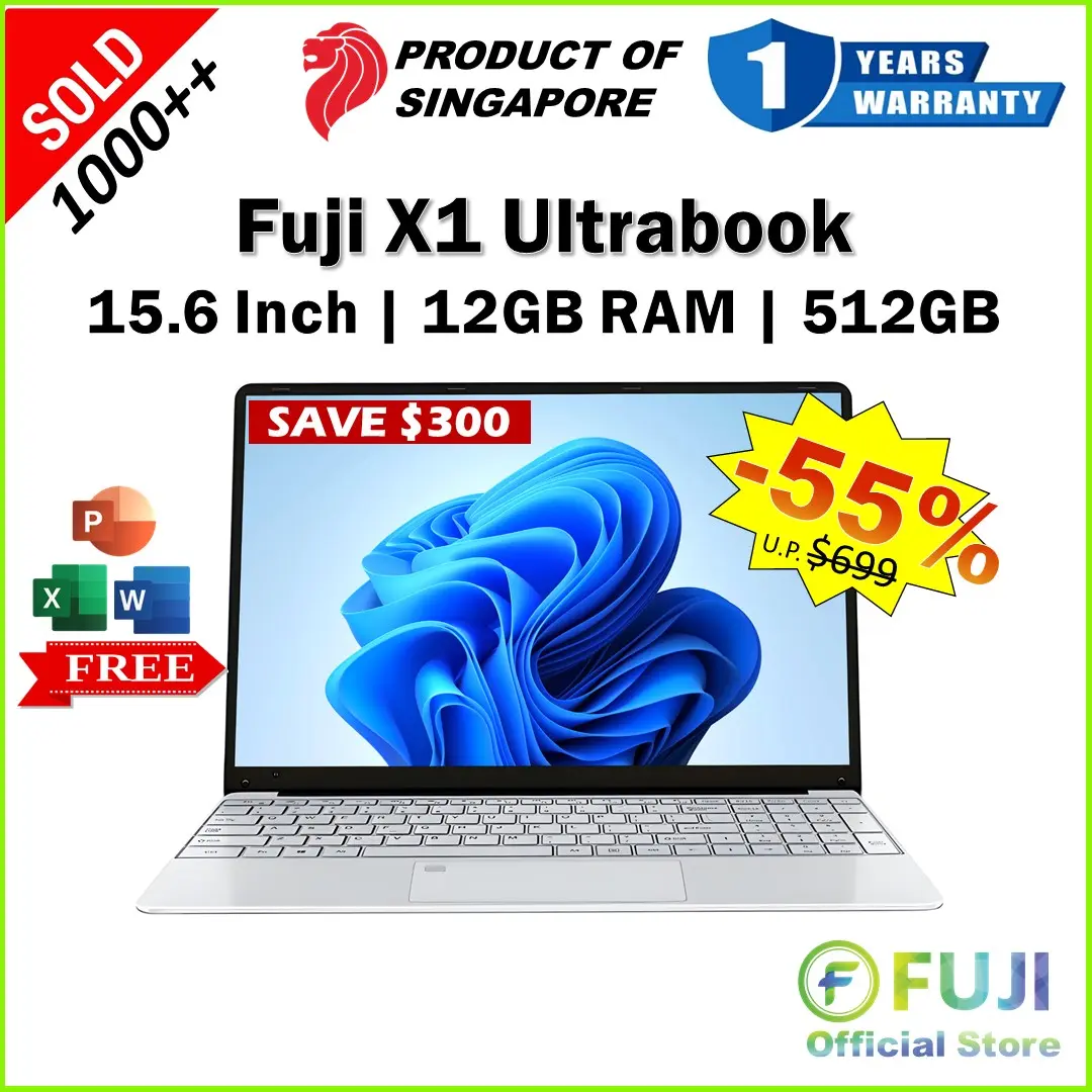 Brand New Fuji X1 Ultrabook Laptop | 15.6 Inch | 14 Inch | 12GB RAM | 512GB SSD | 9th Gen Intel Processor | Free Microsoft Office | Windows 11 | Slim 14 Inch Laptop | 1 Year SG Warranty