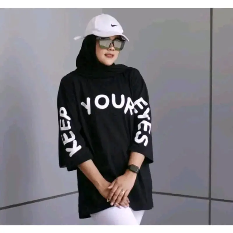 Kaos Oversize Wanita Motif Keep Your Eyes Terbaru 2024 Jumbo Kekinian / Kaos Oversize / Baju Wanita / Atasan Combed Panjang 5