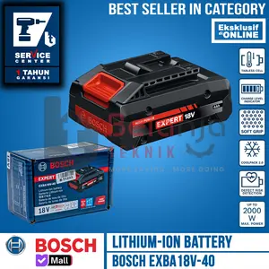 Baterai Lithium ion 18 Volt 4 Ah Bosch Expert EXBA18V-40 Lithium-Ion 18V 4AH Battery Pack Kompatibel dengan peralatan Bosch 18 Volt Daya maksimum hingga 2000 W Exba 18V-40