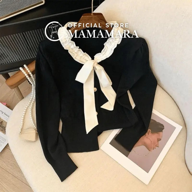 MAMAMARA - Atasan Rajut Blouse Wanita Leher Pita Syal Round Neck Simple 4