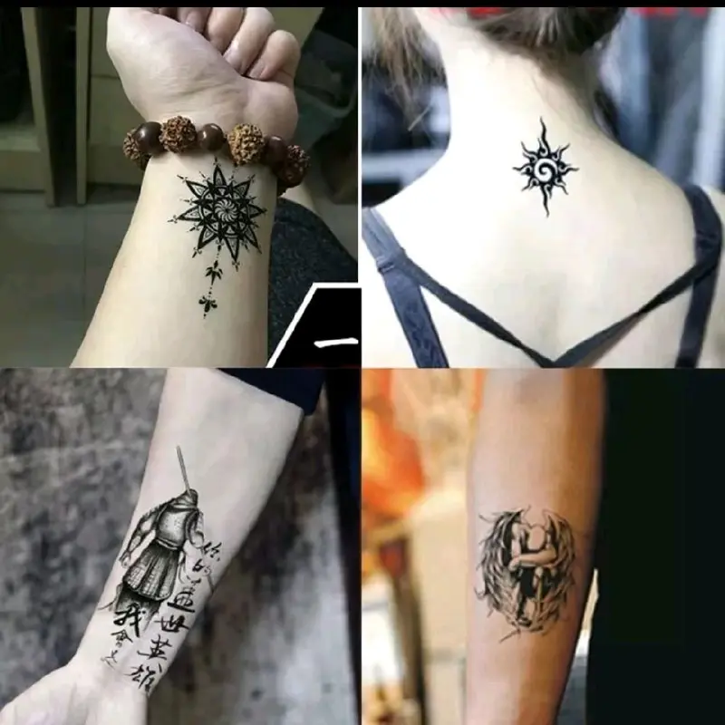 Paket 30 Gambar Tatto Tato Temporer Tubuh Aestethic Tattoo Burung Naga Phoenix Tulisan Kanji Jepang Wanita - Tatto Temporary Tahan Air Sementara Kering - Tattoo Bunga Lotus Teratai Hitam 2
