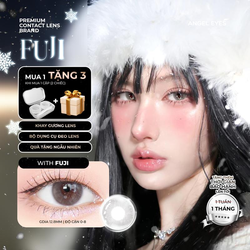  Lens áp tròng xám tây có độ cận 0-8 Fuji Gray hiệu Angel Eyes | Kính áp tròng xám khói không giãn đường kính màu 12.8mm chất liệu Silicone Hydrogel cao cấp cho mắt thở  Có độ cận lệch  