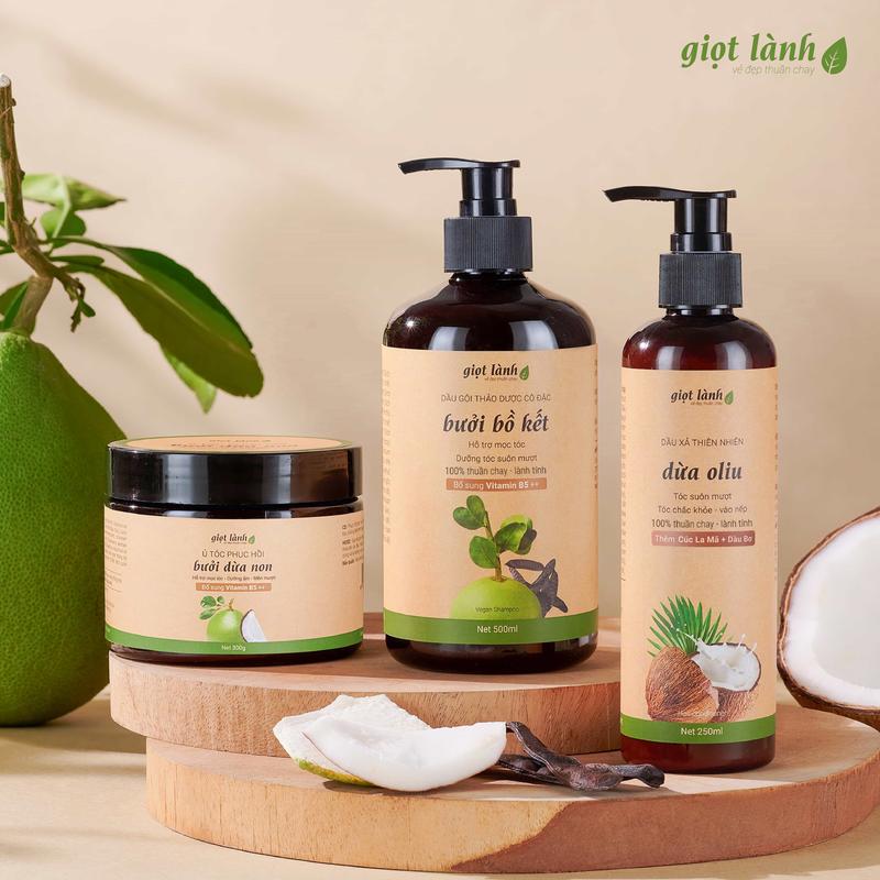 Combo Dầu gội Thảo dược - Dầu xả dừa Oliu - Ủ tóc hỗ trợ chăm sóc tóc, kích mọc Giọt Lành Dưỡng Tóc