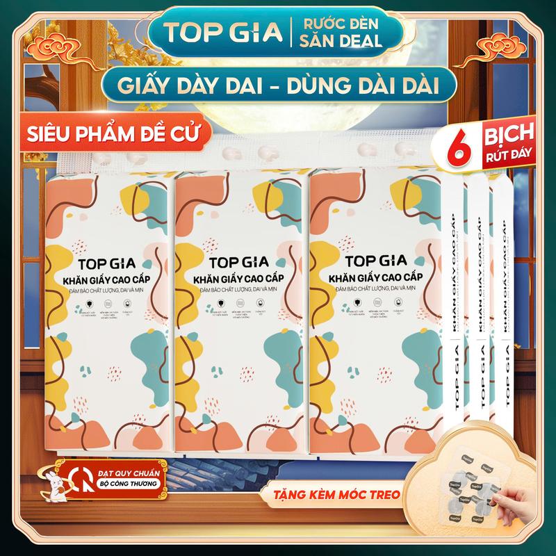 (SIZE XL- PREMIUM) COMBO 6 bịch khăn giấy CỠ ĐẠI đa sắc treo tường (mua 1 tặng móc treo tường) Giấy Ăn rút an toàn lành tính Giấy Vệ Sinh giấy rút đa năng treo tường (DS)