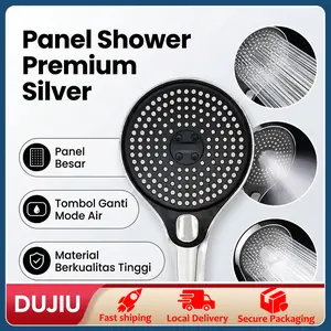 Kepala Shower High Pressure Premium Perak, Tombol Praktis 3 Mode Aliran, Besar Tahan Jatuh Untuk Air Dingin dan Panas