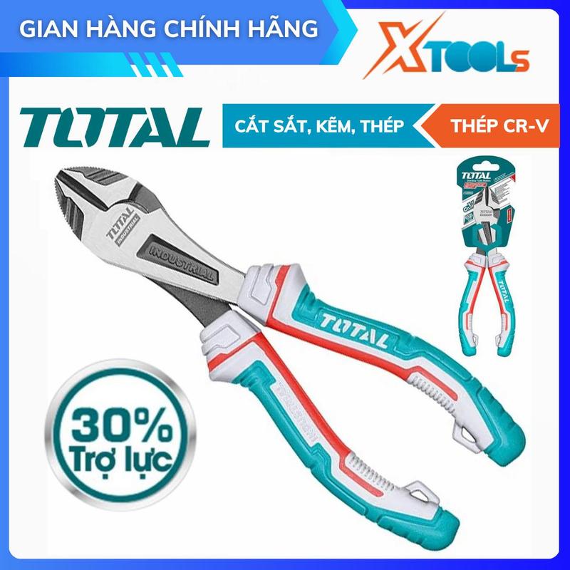 Kìm cắt đầu nặng cao cấp trợ lực 30% TOTAL kích thước 7-8 inch, kềm cắt chéo hạng nặng 180-200mm thép CR-V cắt dây điện kẽm thép