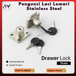 Pengunci Laci Etalase Lemari Kayu Stainless Steel Pengaman Kotak Lemari Nakas Perlengkapan Rumah Tangga Kunci Pintu Serbaguna Logam