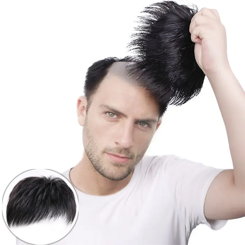 Men Hair Tropper Natural Black Short Men Topper Wig Real Human Hair Toupee Clip for Male Guy Daily Wear