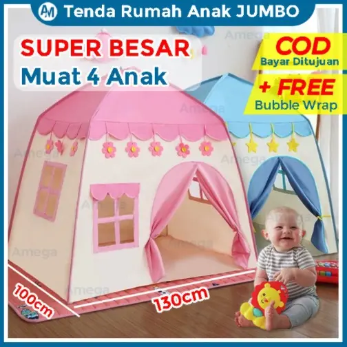 Tenda Anak Jumbo Model Rumah Muat 3-4 Orang Indoor Outdoor Camping Kids Tent Playhouse Princess Castle