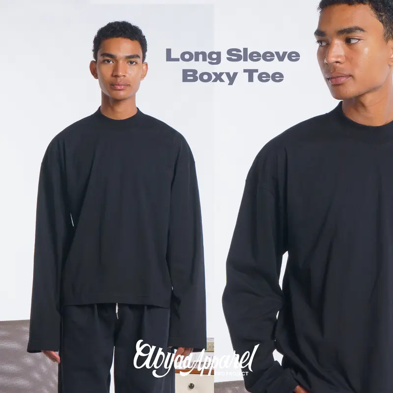 Kaos Polos Oversized Boxy Crop long Sleeve Bold Neck Abyad Apparel Pro