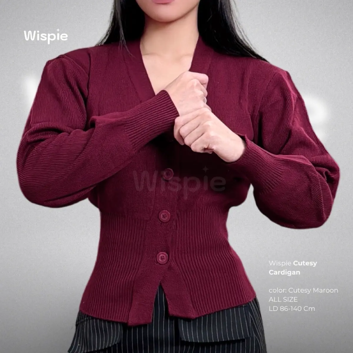 Wispie Cutesy Fitted Cardigan | Atasan Rajut Wanita Vneck Knitwear Sweater Outer Luaran