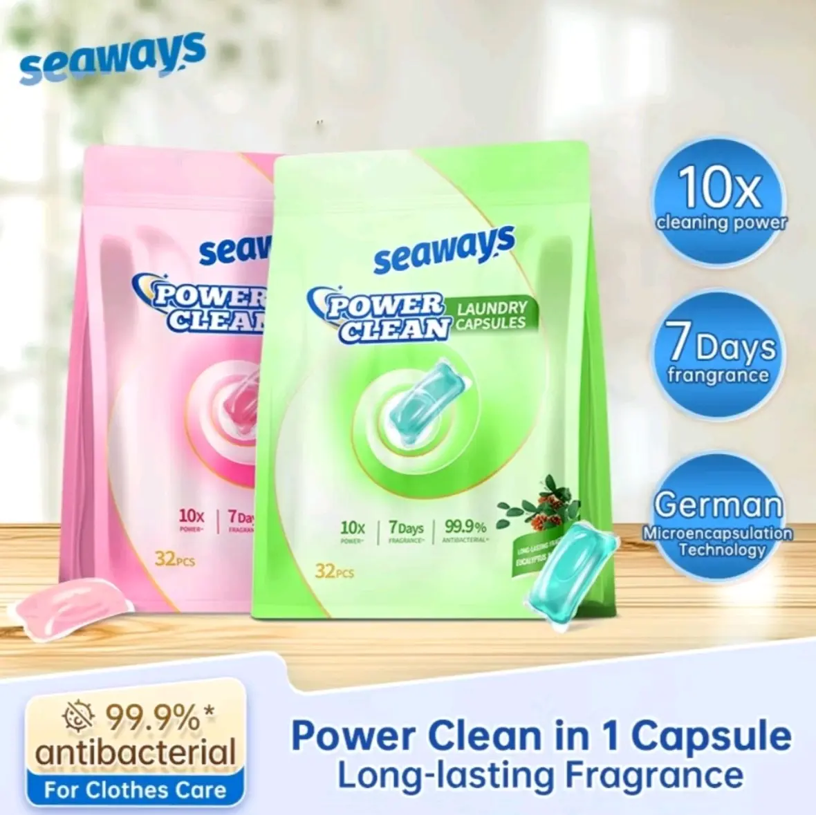 Seaways Laundry Capsules - 10 x Cleaning Power, Zero Residue, Lasting Freshness. (Clearing Stock)