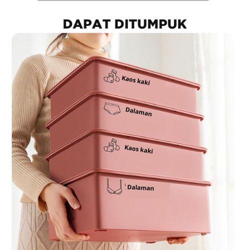 Underwear Storage Box Kotak Penyimpanan Pakaian Dalam Kaos Kaki Dengan Tutup Tempat Penyimpanan Pakain Dalam Serbaguna Merah 6
