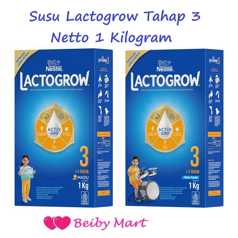 Susu LACTOGROW Pro 1+ / tahap 3 Rasa Vanila /Madu 1 kilogram Kemasan Baru 1