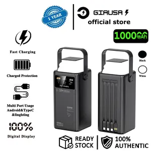 Powerbank Portable LED Outdoor Light Flashlight Digital Display Dengan 4 Kabel Data Terlepas 100000MAH Pengisian Cepat Powerbanks Type-C， Micro，iphone