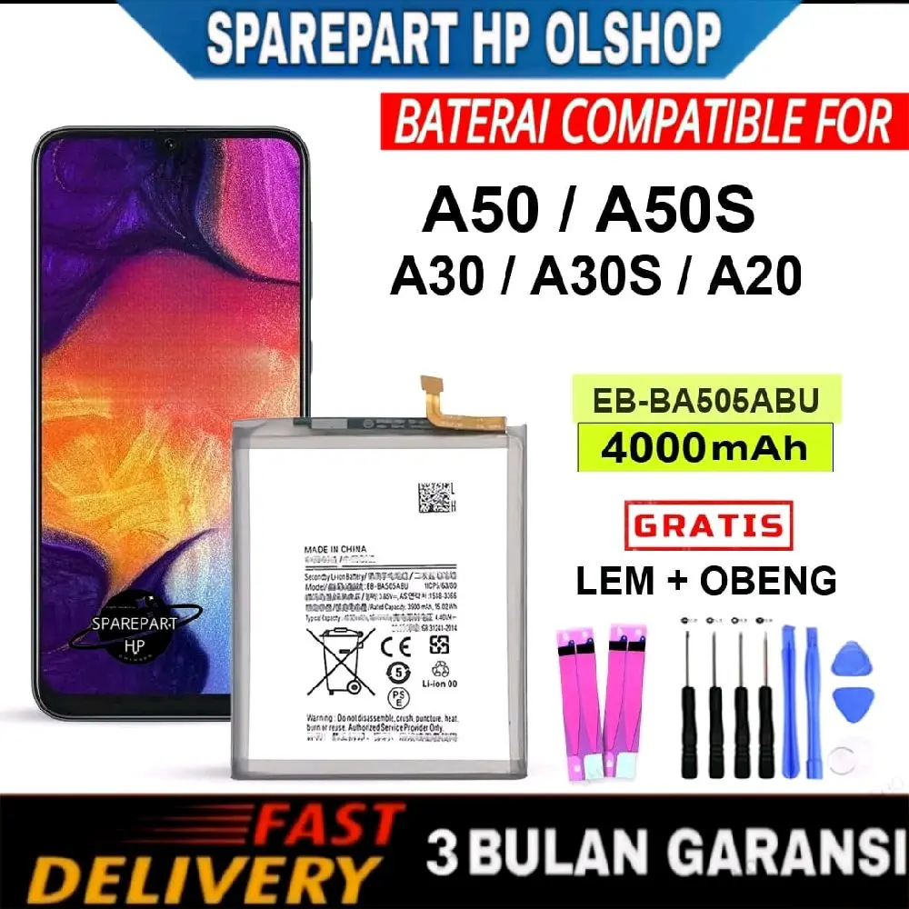 Baterai For Samsung A50 / A50S / A30 / A30S / A20 / EB-BA505ABU - A50 Battery batrai Batre Batrei