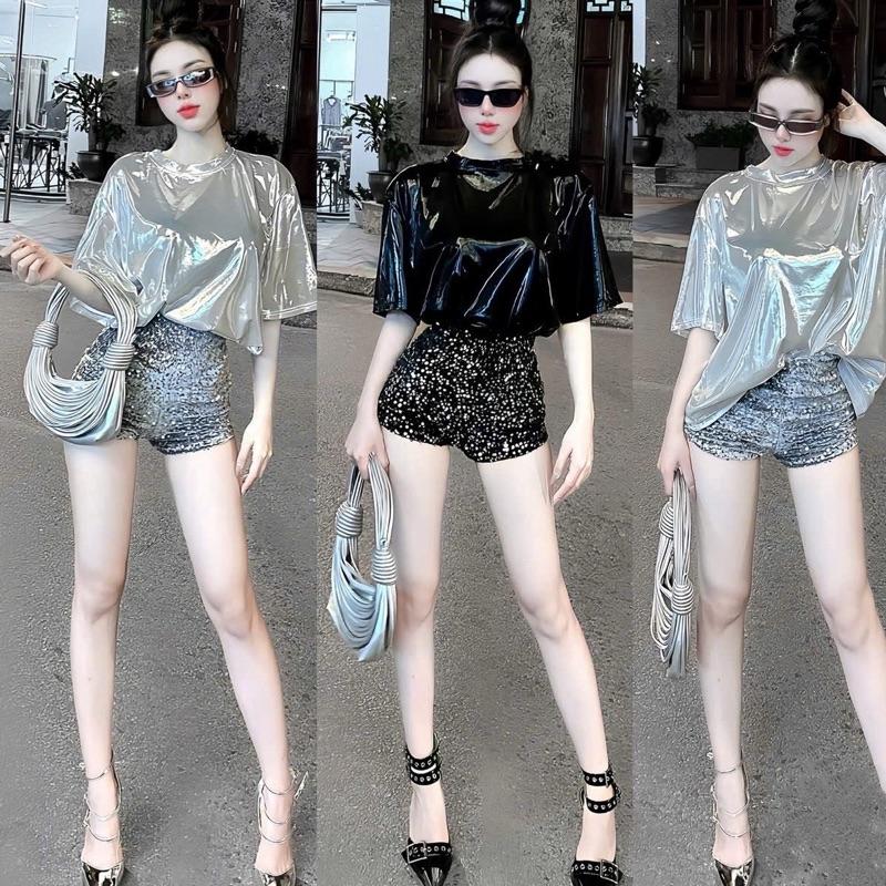  SET ÁO THUN PHÔNG SÁNG BÓNG MIX QUẦN SOOC BLING 