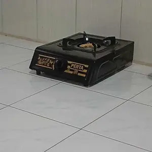 Kompor Gas 1 Tungku PERTA SNI Asli - Api Biru Body Hitam Kokoh Motif Gold Elegan