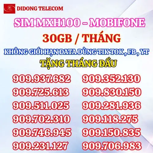 Sim 4G MXH100 có sẵn truy cập mạng xã hội miễn phí , 30GB lướt web có sẵn tháng đầu Mobifone 1