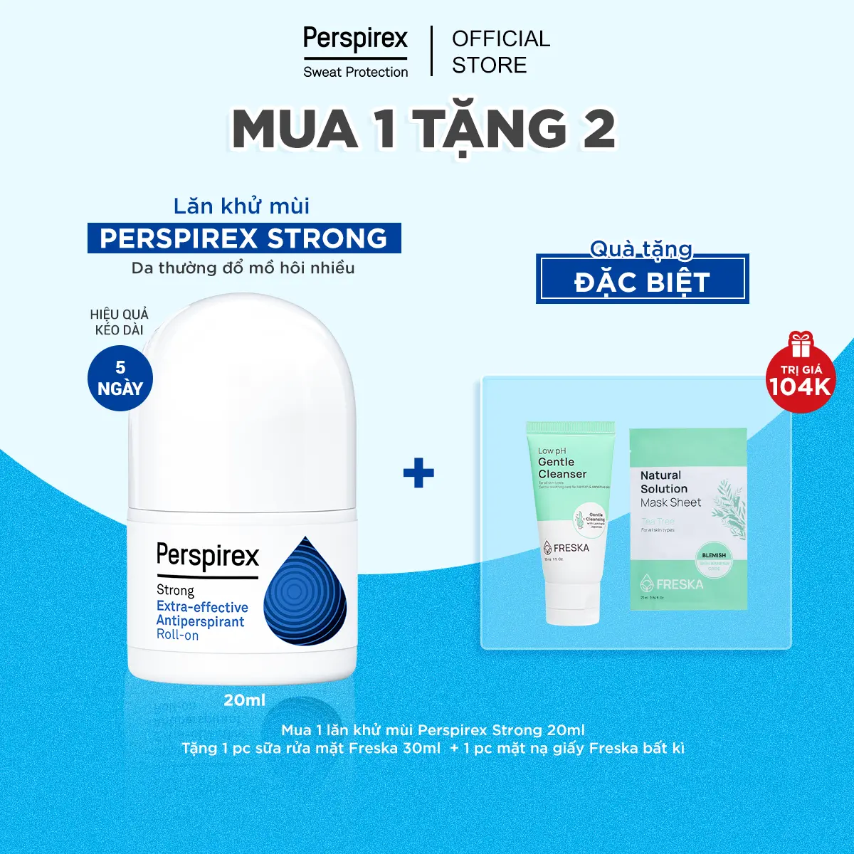 Lăn khử mùi Perspirex Strong 20ml: Dành cho da thường, đổ nhiều mồ hôi của cả nam và nữ