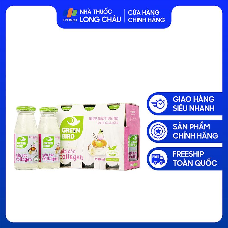 Nước yến sào Collagen Greenbird dưỡng chất từ yến sào và collagen (6 chai x 185ml)