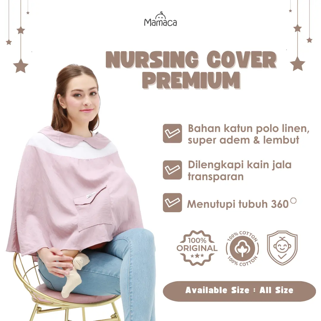 Mamaca Nursing Cover Premium - Apron Menyusui Bayi - Penutup Menyusui Bayi - Penutup Ibu Menyusui - Celemek Ibu Menyusui - Tutupan Saat Menyusui Bayi - Nursing Apron