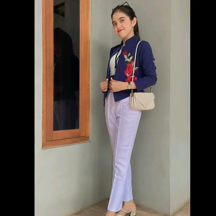 Celana kain formal wanita pinggang karet elastis warna hitam abu navi coklat muat sampai bb 75 Panjang Katun Kulot Linen Bawahan Navy 6