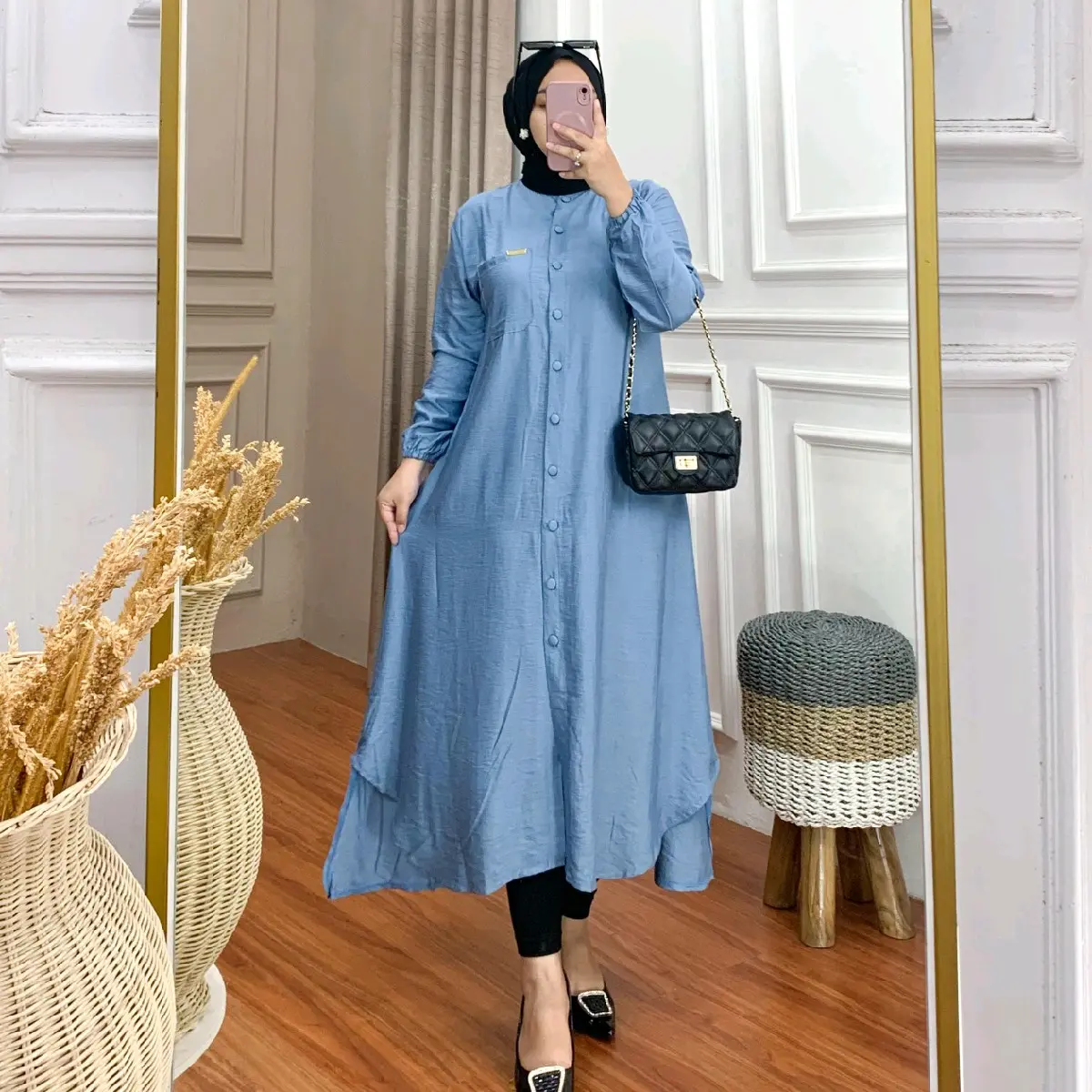 Carisa long tunik polo linen Polos  Kancing Tunics jumbo