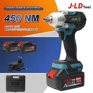 JLD Impact Baterai Brushless 450NM 3000RPM Bor Impact CVT 3 Mode Torsi Besar 4000mAh 2 Baterai 4.0Ah Rotasi Maju/Mundur dengan Lampu LED 1 set jld 450 nm impact  jld 650nm impact  baut  roda  truk impack