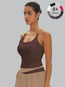 Sujetador deportivo para mujer de color liso con tiras cruzadas, top cami corto cómodo y duradero, ropa deportiva para mujeres para uso interior y exterior, ropa de gimnasio