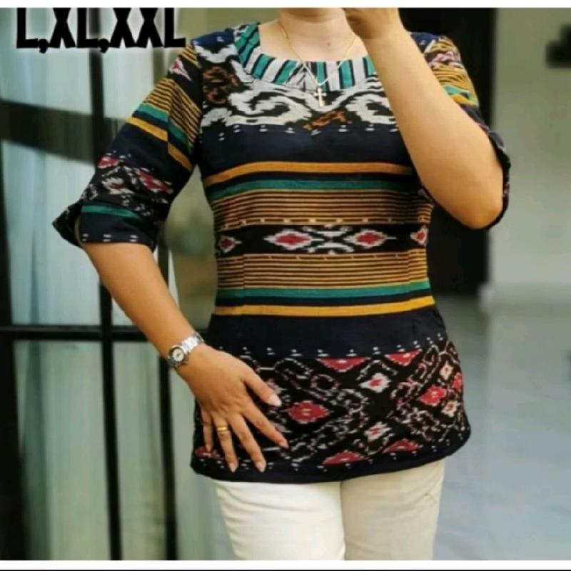 BLUS TENUN ETNIK MOTIF PREMIUM SALUR Atasan Baju Wanita 1