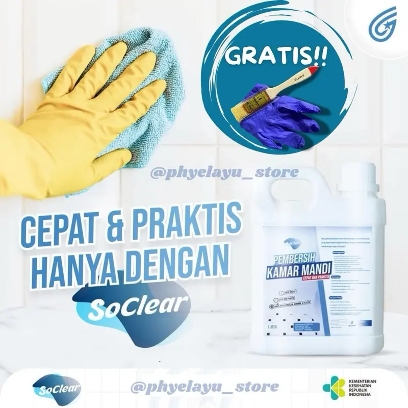 SOClear pembersih lantai kamar mandi Cair/So clear pembersih kerak wc isi 1 Liter (FREE KUAS & SARUNG TANGAN KARET)