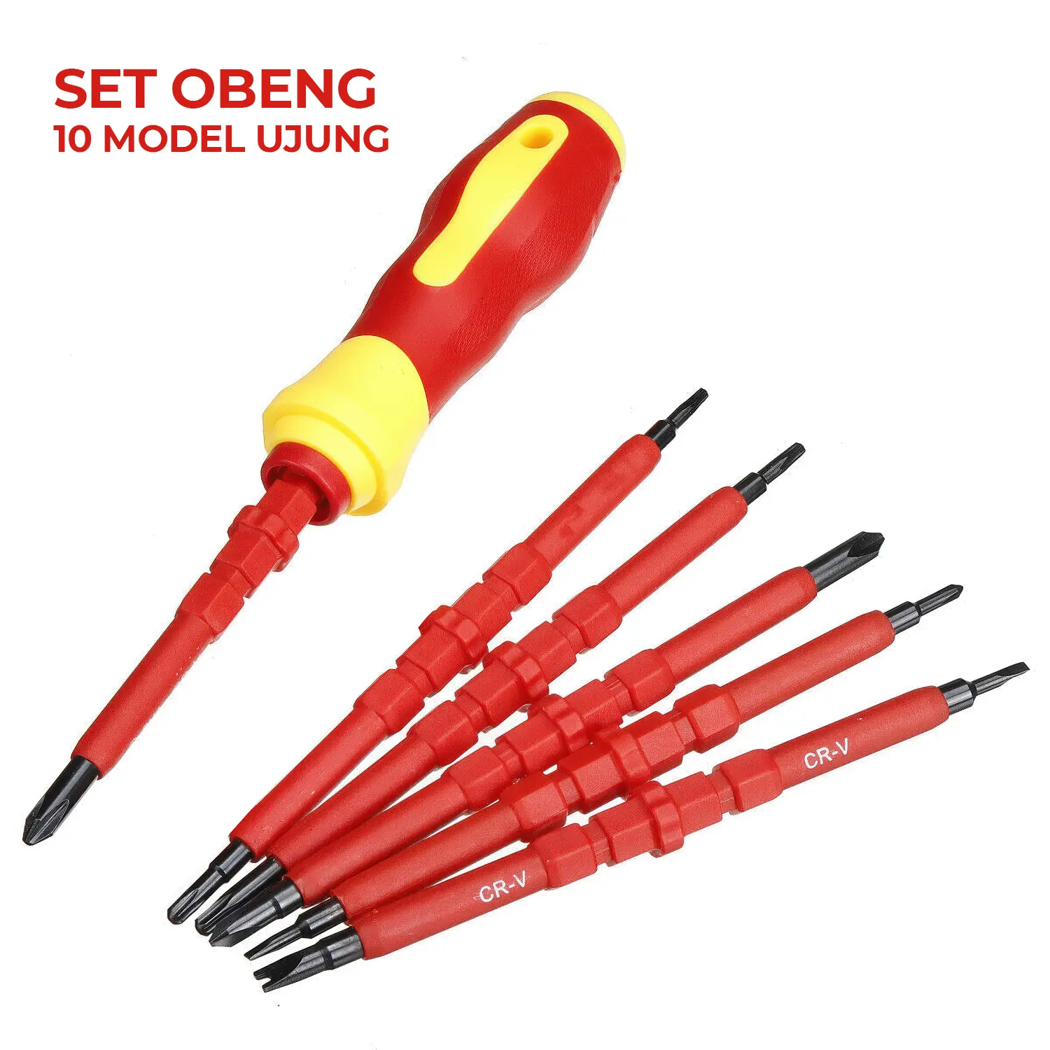 ALLEFIX Set Obeng Bolak Balik 10 Model Ujung Magnetik Baja Krom Vanadium Ergonomis Anti Karat 16cm - 6855