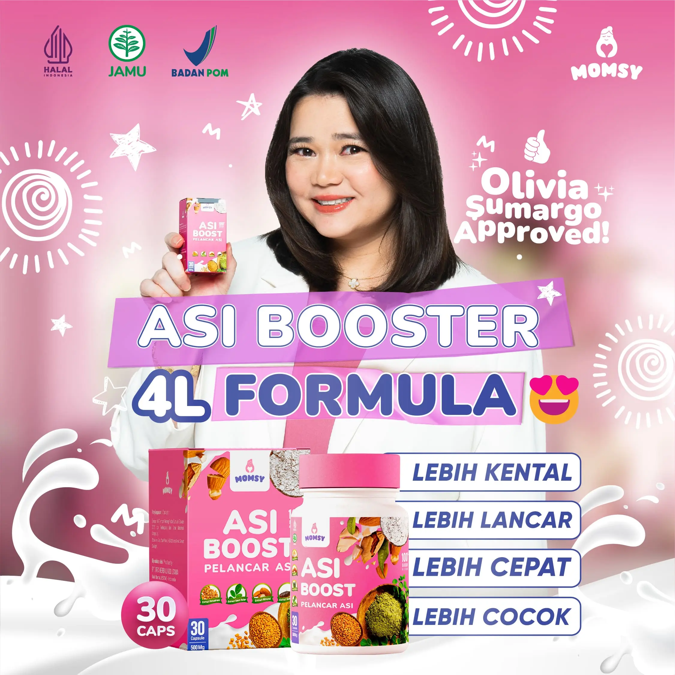 ASI Booster MOMSY 30 Kapsul Asi Booster Pelancar Asi Alami, BPOM & Halal [Live Creator] Ibu Mommy Busui