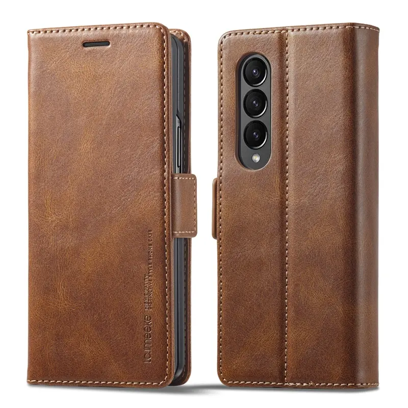 for Samsung Galaxy Z Fold 4 / Z Fold 3 / Z Flip 3 / Z Flip 4 Fashion Leather Flip Case with Clip Magnetic Front Cover Card Casing