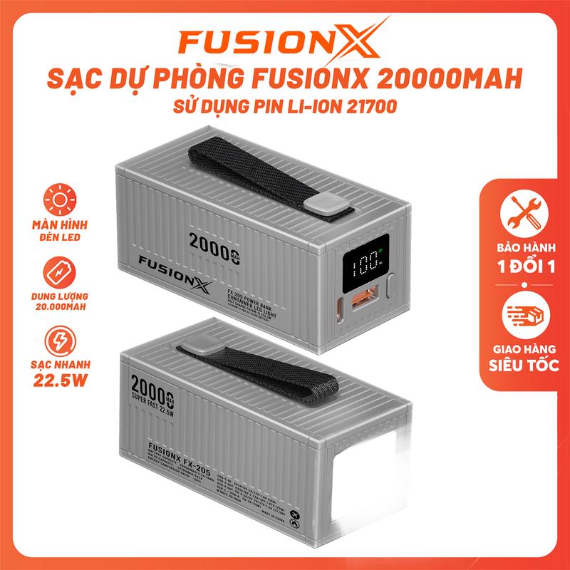 Sạc Dự Phòng Mini Led 20.000mAh - Sạc Nhanh 22.5W, Thiết Kế Container Mini, Đèn Led Siêu Sáng, Pin Li-ion 4*21700 | FUSIONX FX205