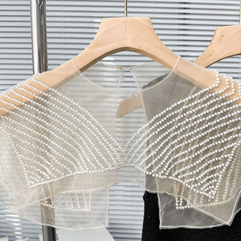 New Organza Embroidery Women's Lace Collar Fake Collar Lace Up Shawl Dingzhu Shawl Collar Dress Blouse Decor 6