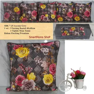 SARUNG BANTAL SOFA SHABBY CHIC MINIMALIS  SET 40X40 + TAPLAK MEJA TAMU DAUN GREY Busa Kain