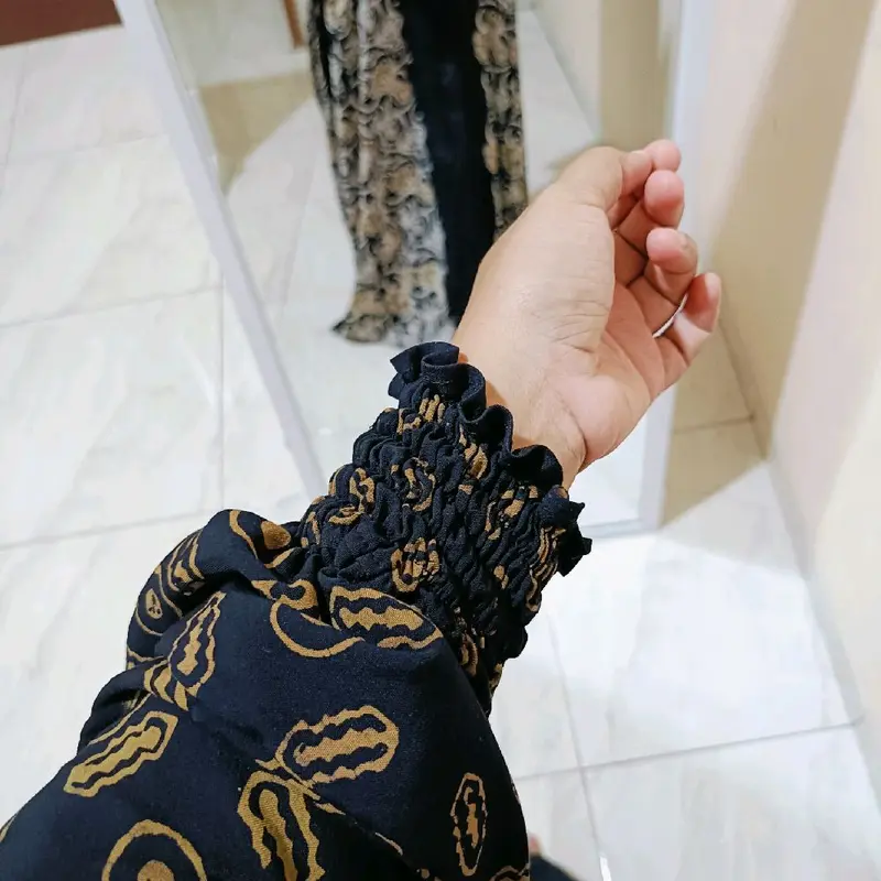 Kaftan Premium Batik Cap/Kaftan Adelia Rayon Tebal Gamis Wanita Motif Hitam 1