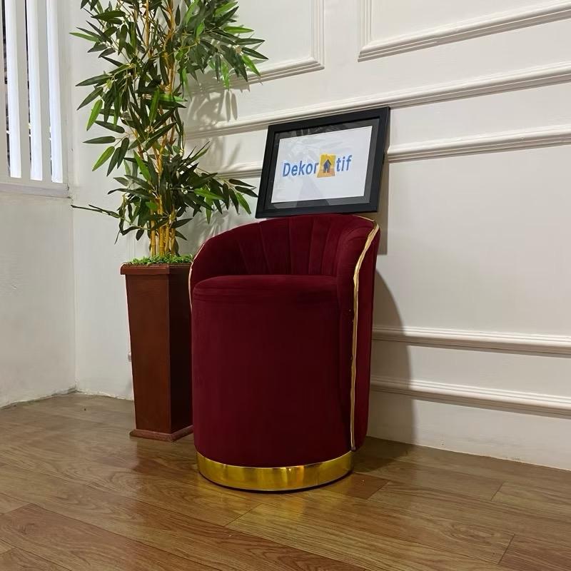 Davina- Stool bulat dengan senderan sofa murah Stool cantik puff aesthetic 2