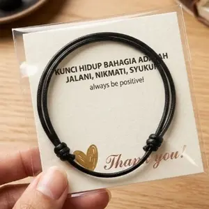 Gelang tangan perhiasan Kunci Hidup Bahagia Adakah Jadik Nikmati Syukuran Always Be Positive dengan Desain Heart dan Pesan Motivasi