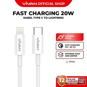 VIVAN KCL100S Kabel Type C To Lightning 20W Fast Charging Power Delivery Support iP Panjang Konektor Wire Cable
